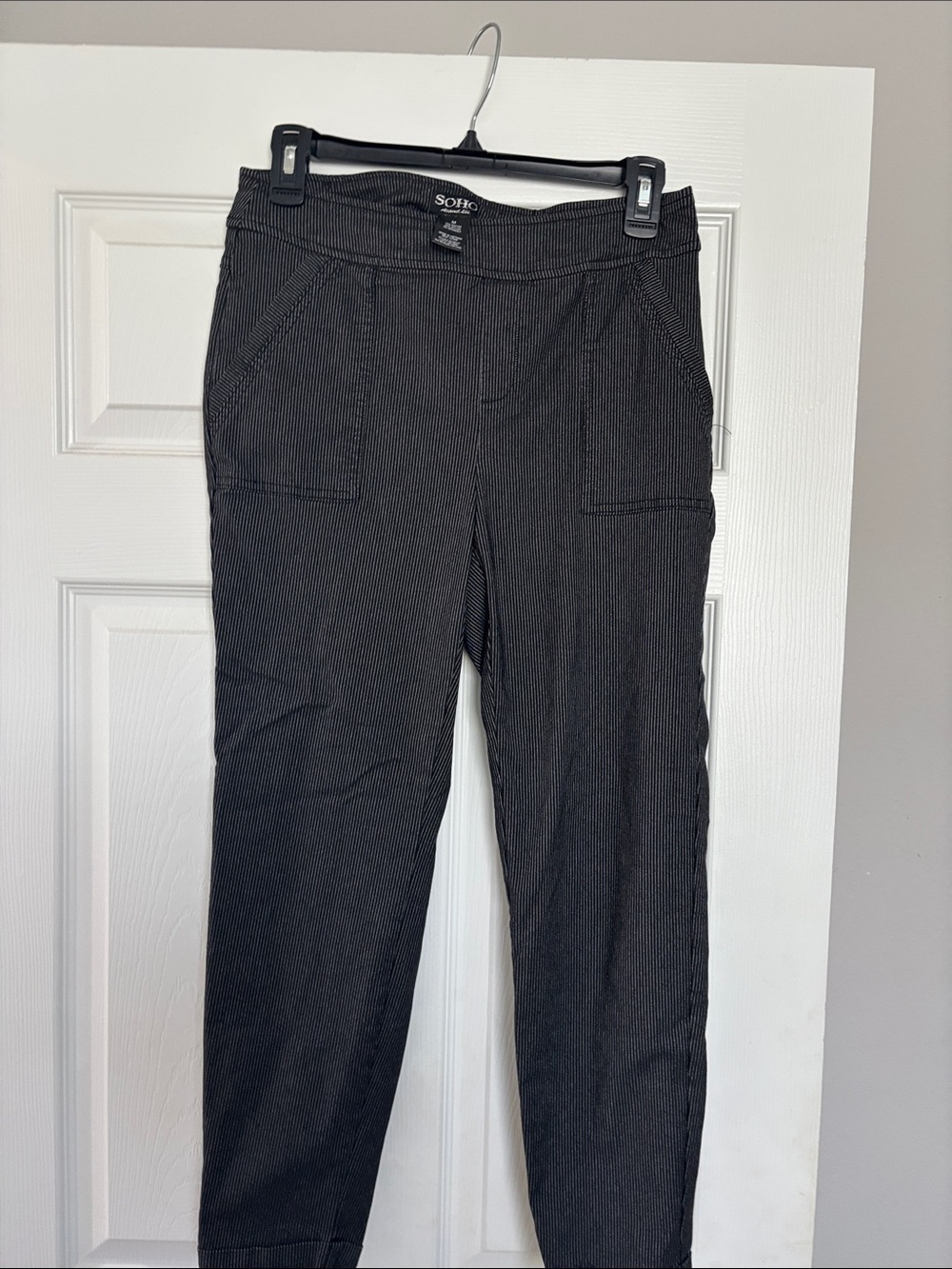 Soho Black Pinstripe Straight-Leg Pull-On Pants